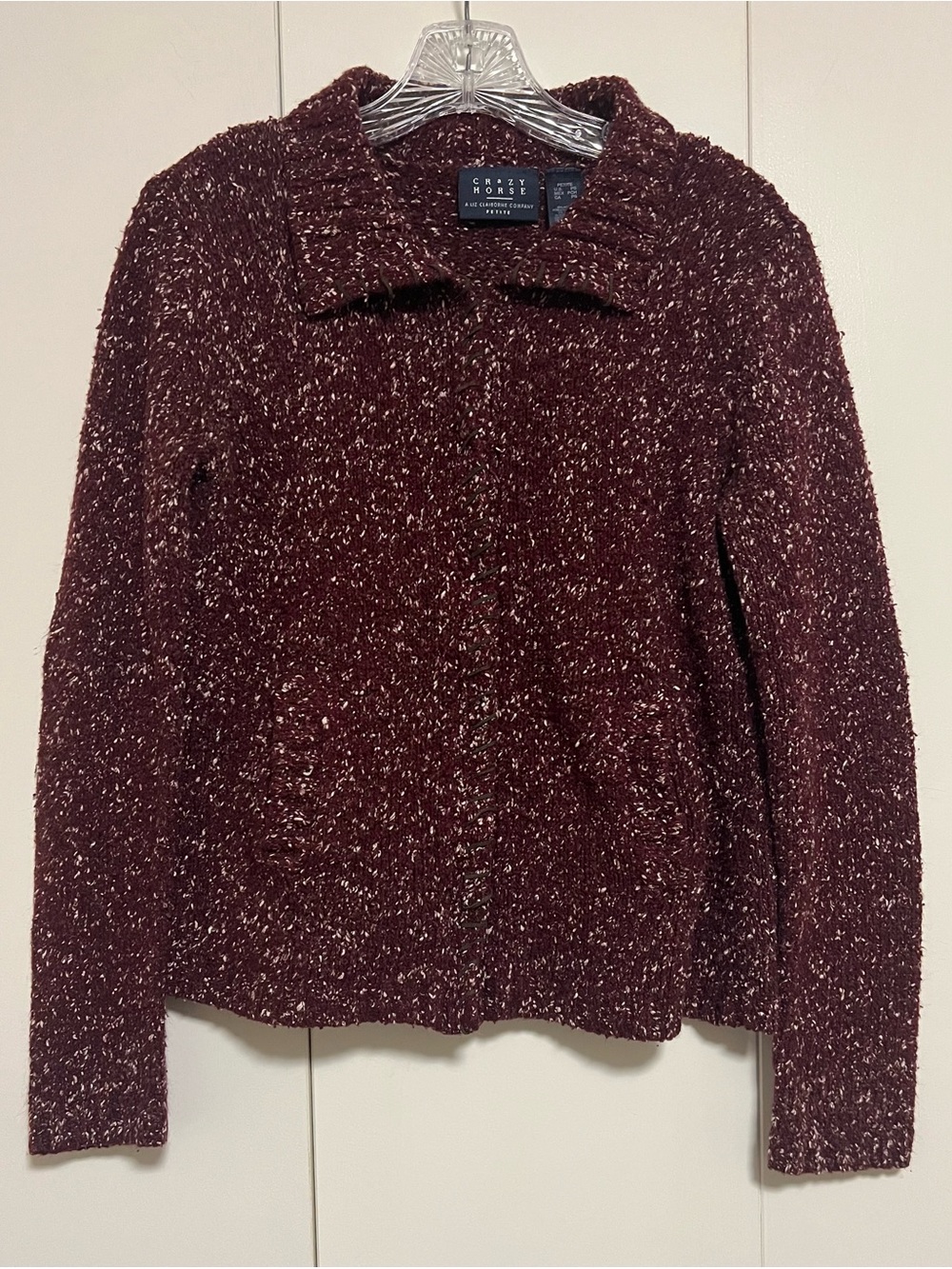 Crazy Horse By Liz Claiborne Vintage Burgundy Sweater Jacket Petite Small PS